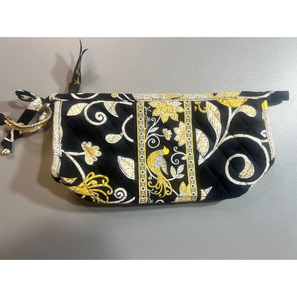 Vera Bradley Medium Cosmetic Bag Yellow Bird Retired Floral Quilted Makeup Pouch